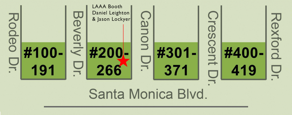 LAAA booth at Beverly Hills Art Show featuring Daniel Leighton and Jason Lockyer map
